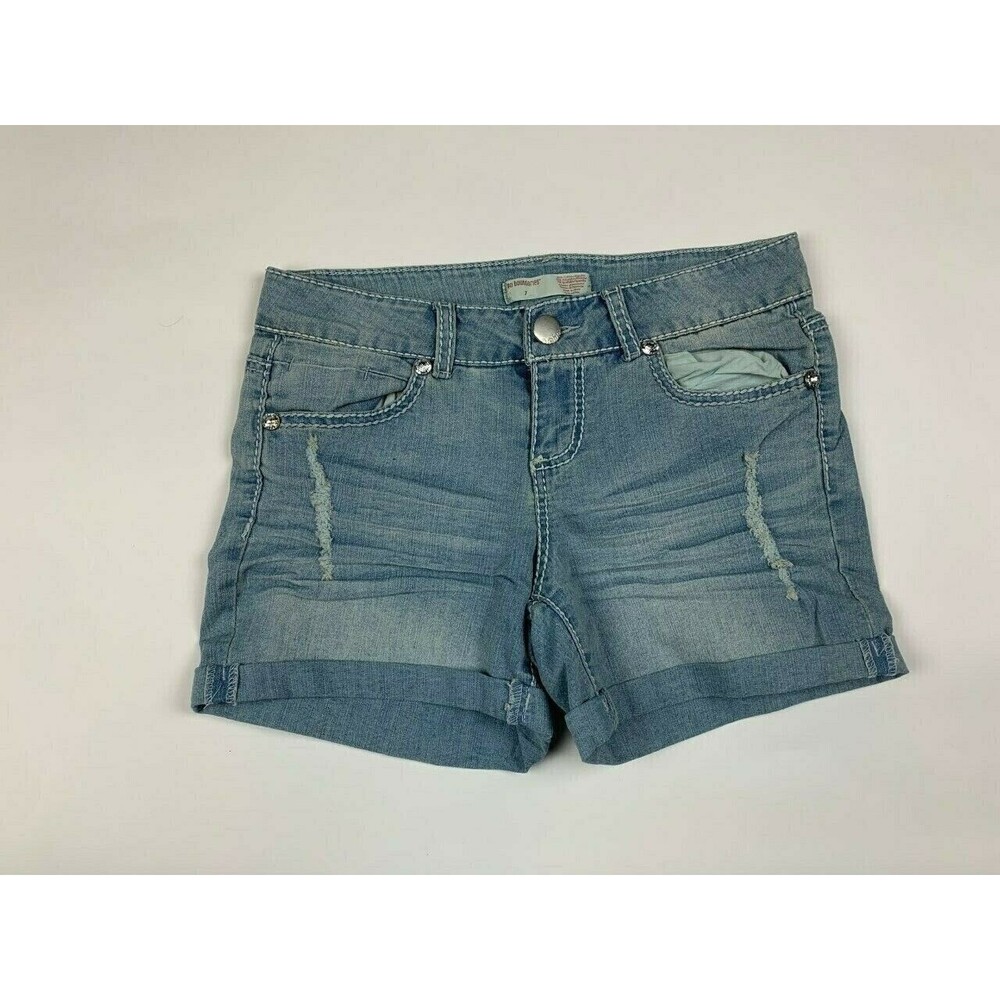 No Boundaries Womens Juniors Denim Shorts Size 7 Light Washed Embelished